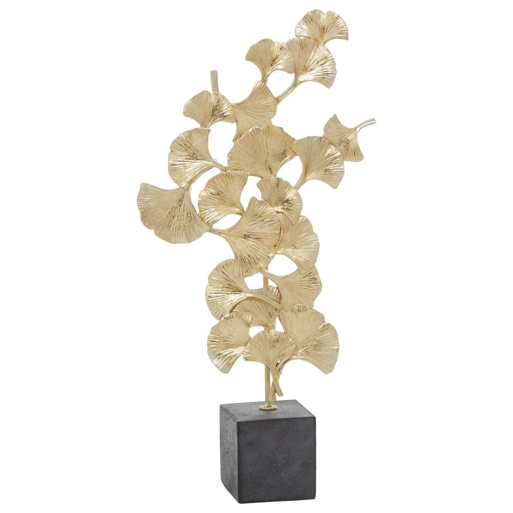 Maple and Jade Handmade Floral Decorative Sculpture in Satin Gold and Dark Gray, , large
