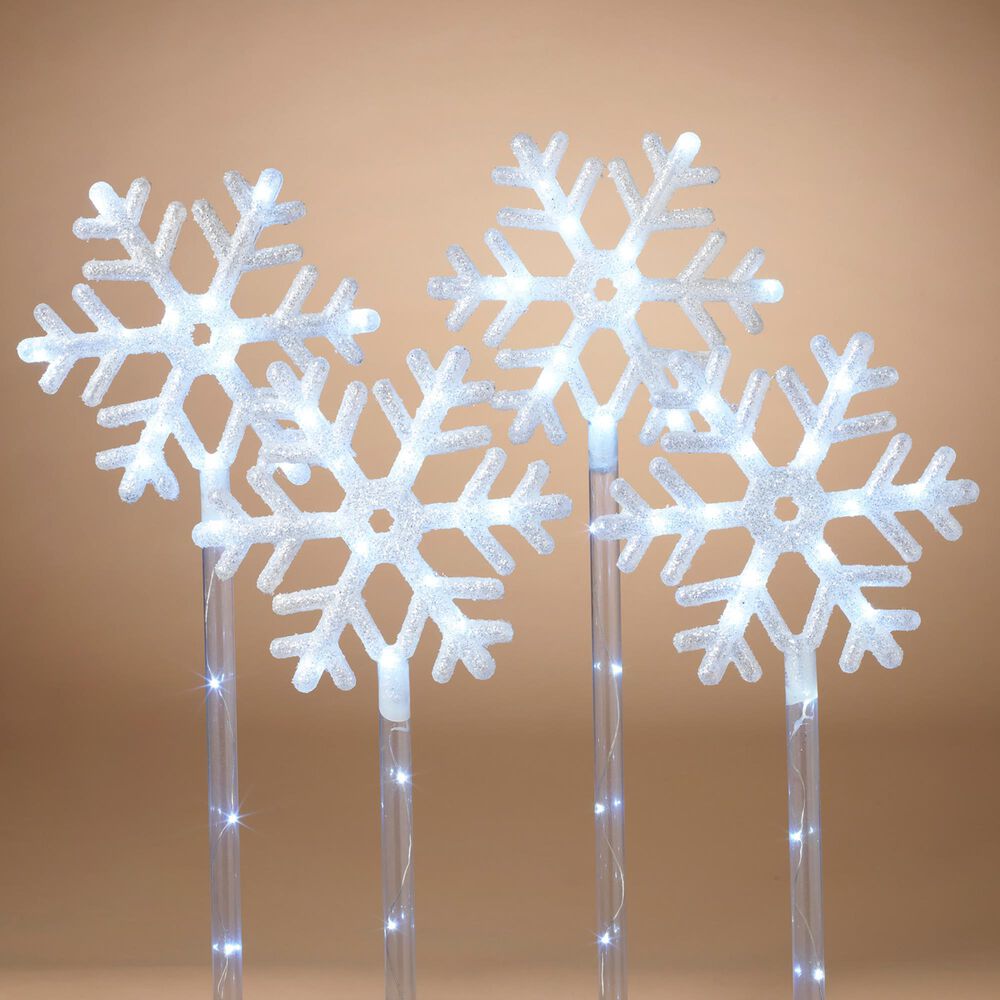 The Gerson Company 30" LED Snowflake Yard Stakes in White (Set of 4), , large