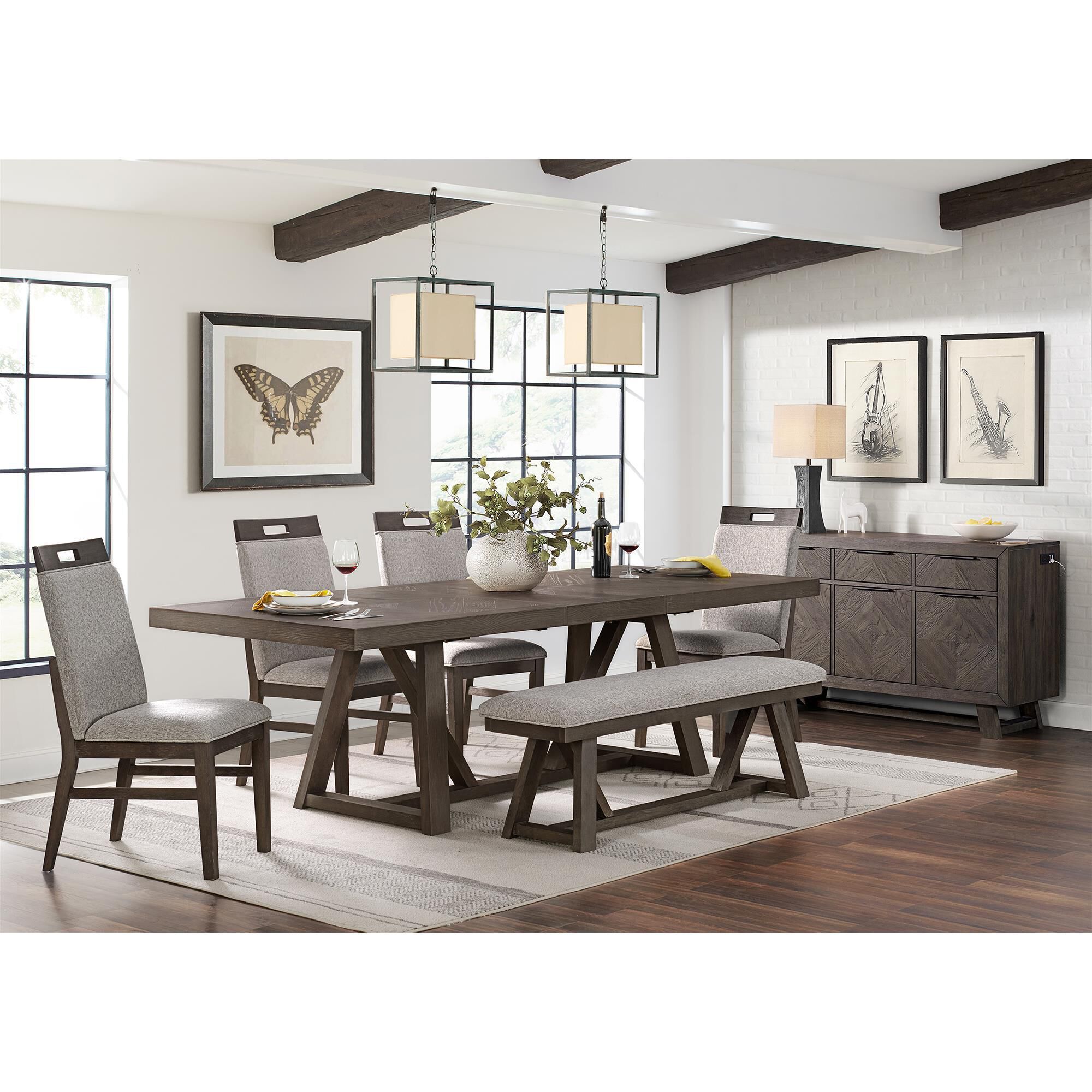 Chevron dining sales table and bench
