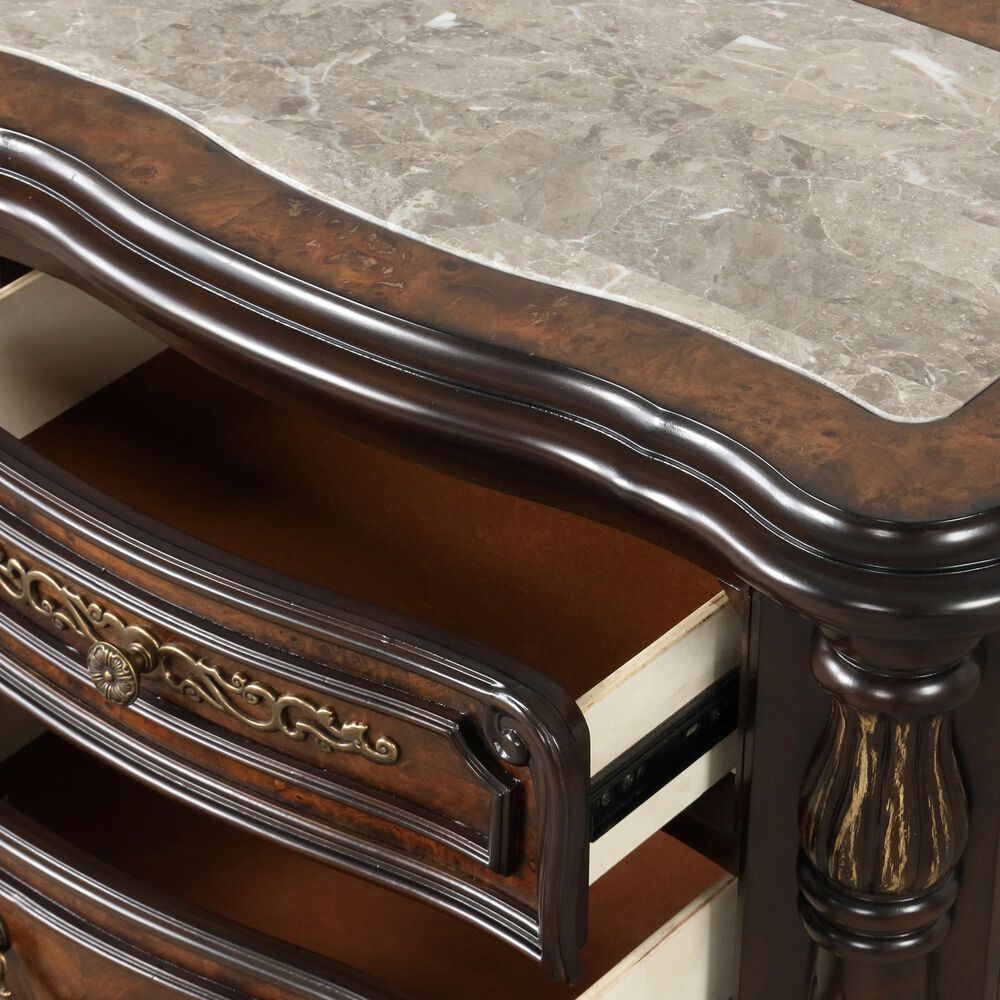New Heritage Design Bella Note 5-Piece Queen Sleigh Bedroom Set in Mahogany Brown and Antique Gold, , large