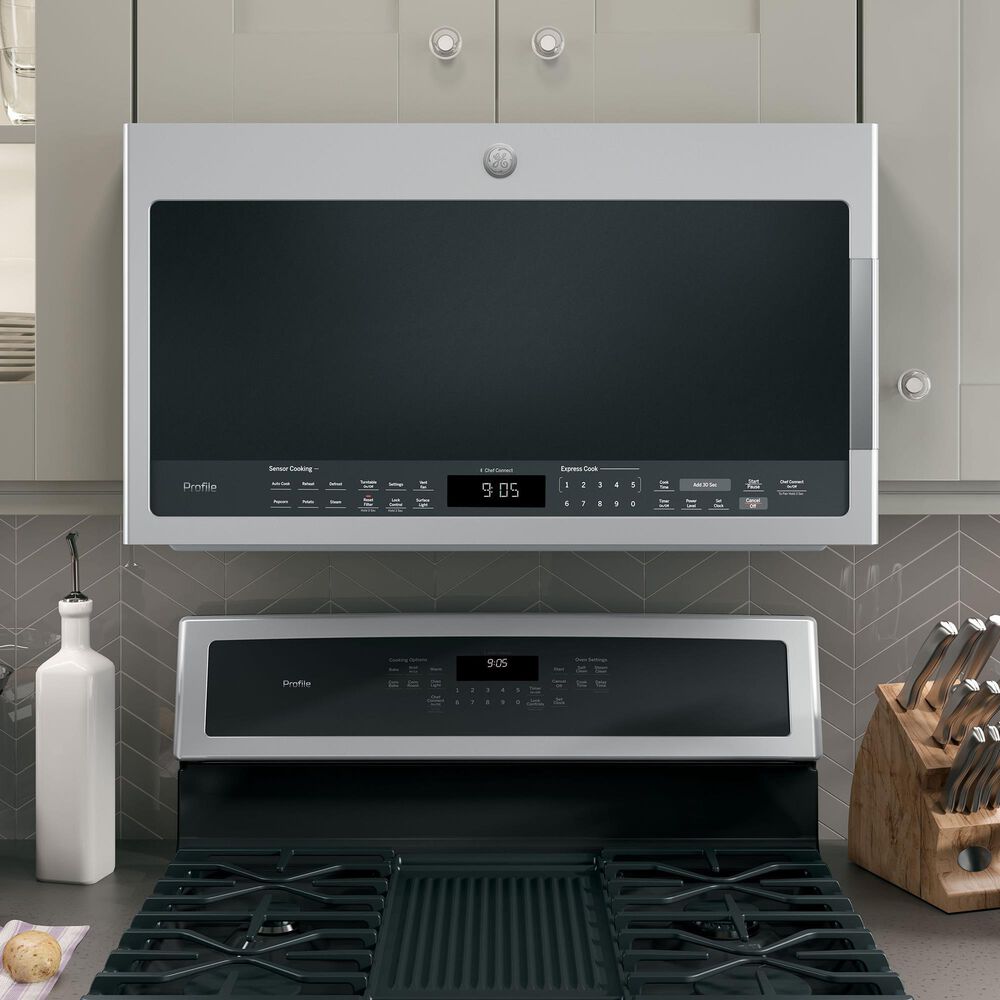 GE Profile 5.6 Cu. Ft. Smart Free-Standing Gas Range and 2.1 Cu. Ft. Over-the-Range Sensor Microwave Oven in Fingerprint Resistant Stainless Steel, , large