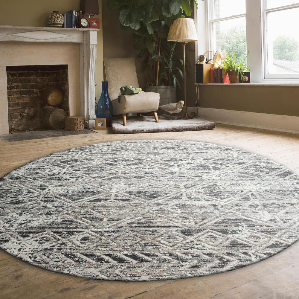 Radici USA Livigno Southwestern 5&#39;3&quot; Round Grey Area Rug, , large