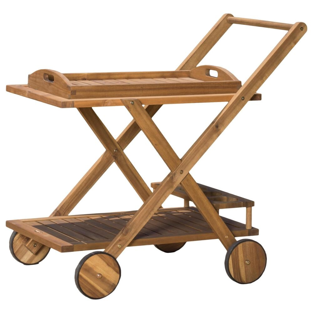 Hearth and Haven Riviera Bar Cart in Natural Stained with Glass Holders, , large