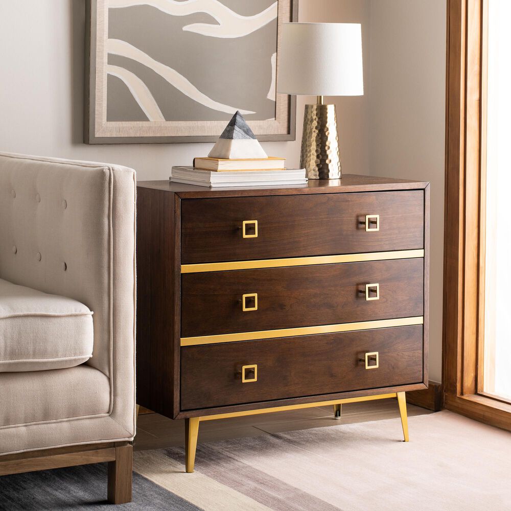 Safavieh Katia 3 Drawer Chest in Walnut/Gold, , large