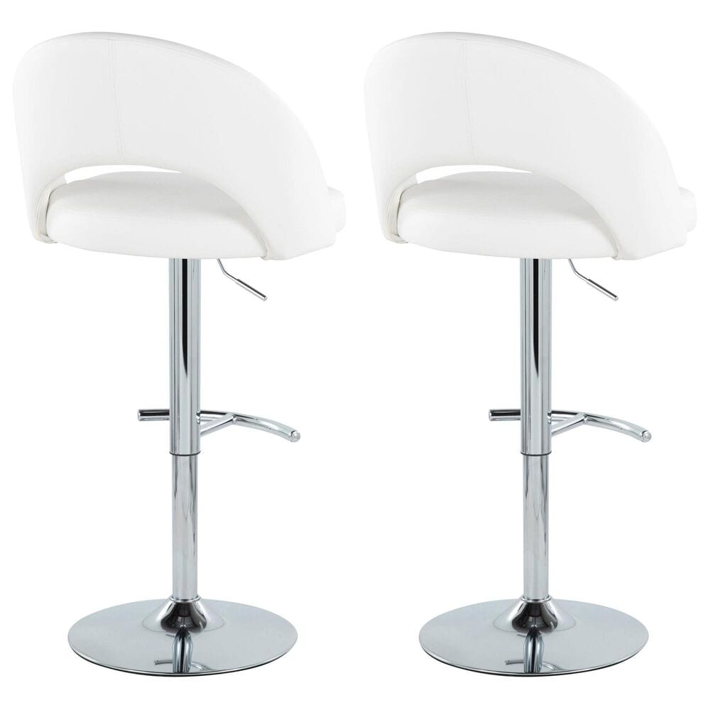 LumiSource Renee Adjustable Swivel Bar Stool with White Faux Leather Upholstery in Chrome (Set of 2), , large