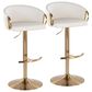 LumiSource Claire Swivel Adjustable Barstool with White Faux Leather Upholstery in Gold (Set of 2), , large