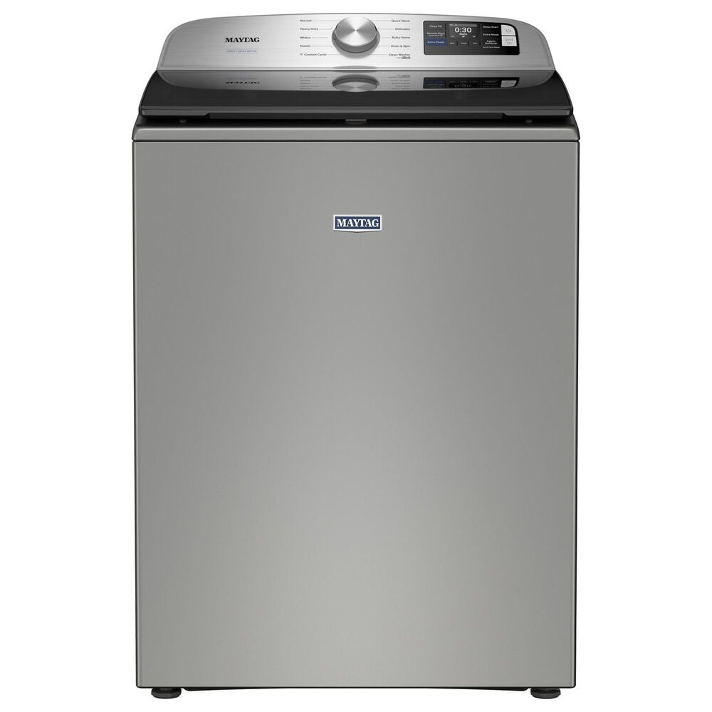 Maytag 5.3 Cu. Ft. Smart Top Load Washer and 7.4 Cu. Ft. Smart Electric Top Load Dryer Laundry Pair in Classic Silver, , large