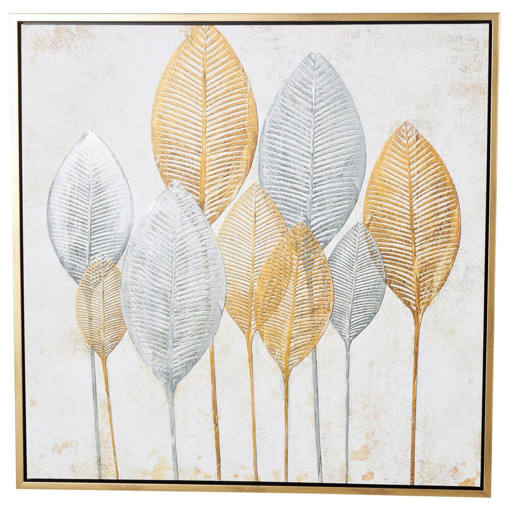 Maple and Jade 40" x 40" Framed Wall Art in Gold, Silver and White, , large