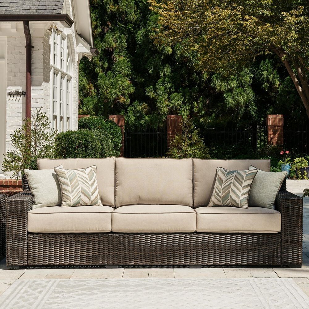 Ashley Coastline Bay Stationary Patio Sofa in Brown, , large