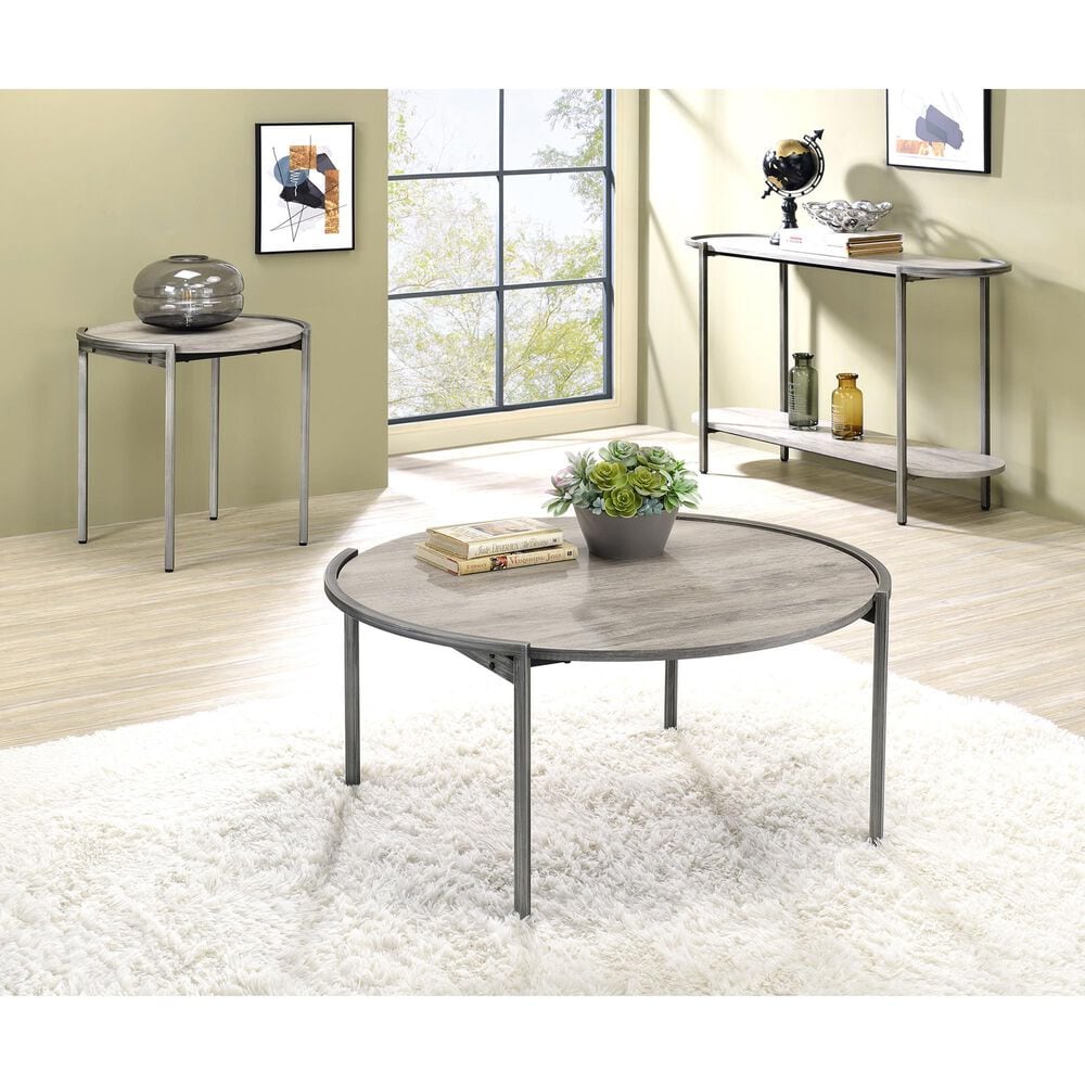 Furniture of America Webber End Table in Light Gray and Gun Metal, , large