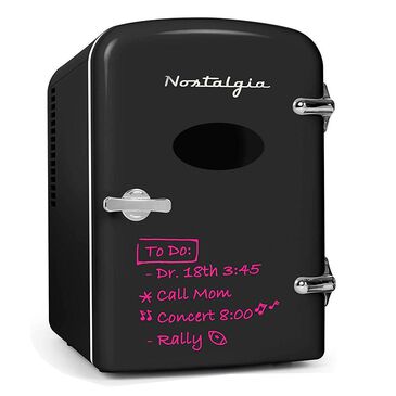 Nostalgia Electrics Mini  6-Can Personal Refrigerator With an Eraser Board Door in Black, , large