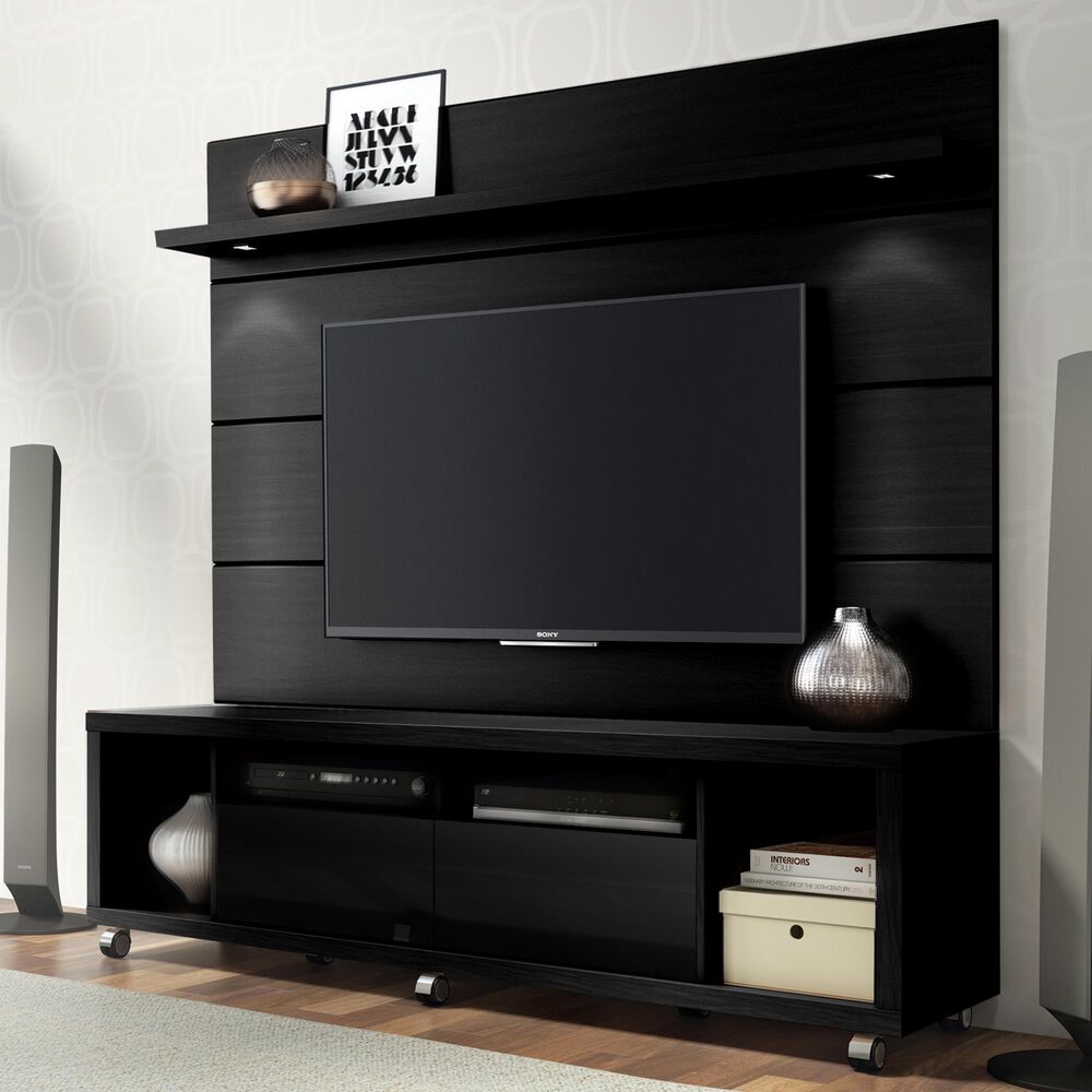 Dayton Cabrini 1.8 71" TV Stand & Wall Panel Set in Black Gloss and Black Matte, , large