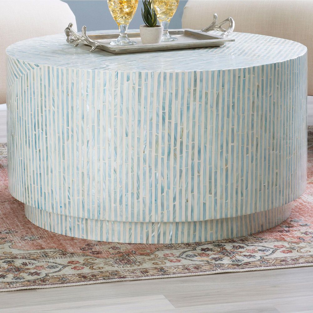 Linon Home Decor Perrin Coffee Table in Blue and Gray, , large