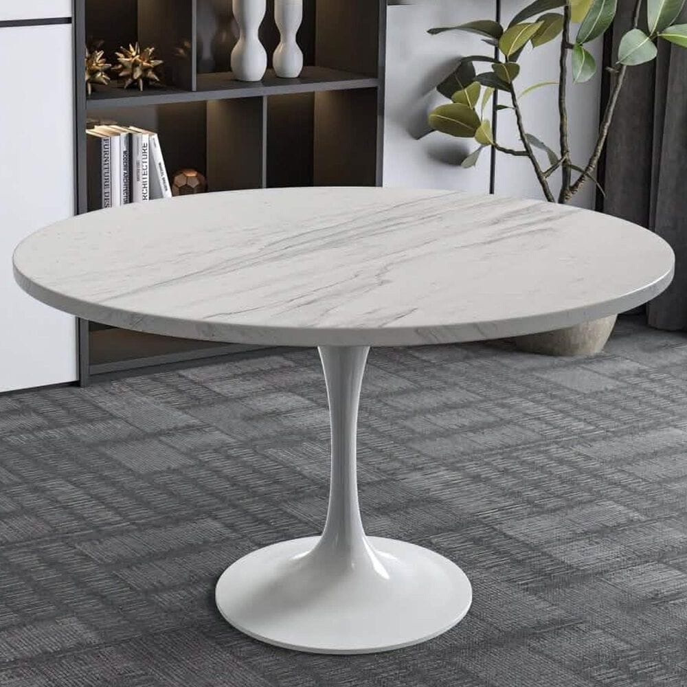 Leisuremod Verve 48&quot; Round Dining Table with Resin Top in White - Table Only, , large