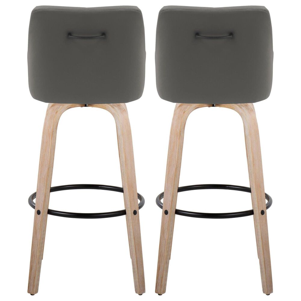 LumiSource Hannah Swivel Bar Stool with Dark Grey Faux Leather Upholstery in Whitewashed and Black (Set of 2), , large