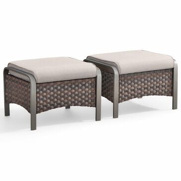Sunwell Garden Outdoor Ottoman with Navy Cushion in Brown (Set of 2), , large