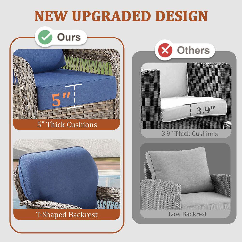 Hearth and Haven Outdoor Swivel Glider Chair with Blue Cushion in Gray (Set of 2), , large