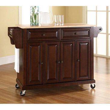 Crosley Furniture Natural Wood Top Kitchen Cart in Vintage Mahogany, , large