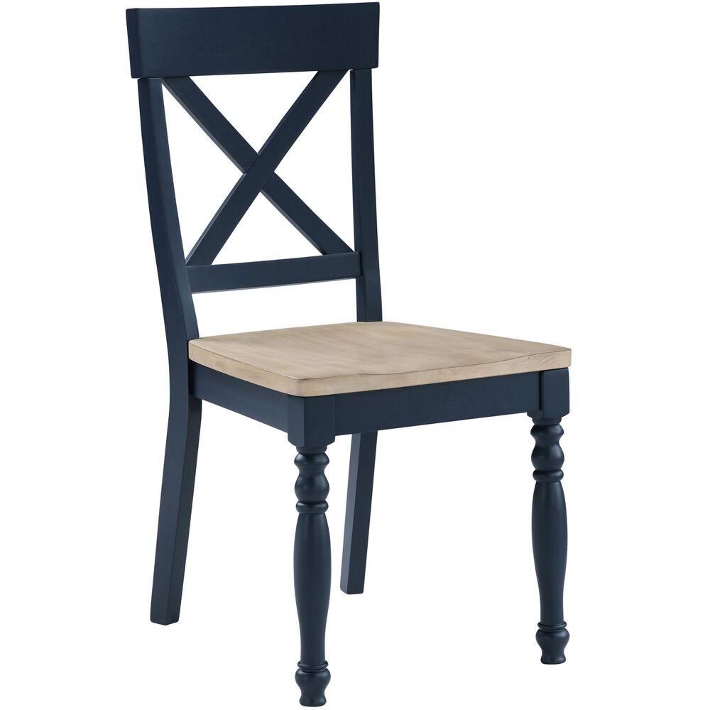 Steve Silver Darcy Round Dining Table and 4 Dining Side Chairs in Natural and Blue, , large