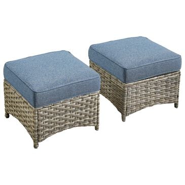 HOMLUX 2-Piece Outdoor Wicker Ottoman Set with Cushion in Denim Blue, , large