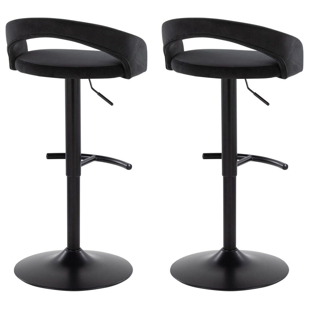 LumiSource Grotto Adjustable Barstool with Black Velvet Upholstery in Black (Set of 2), , large