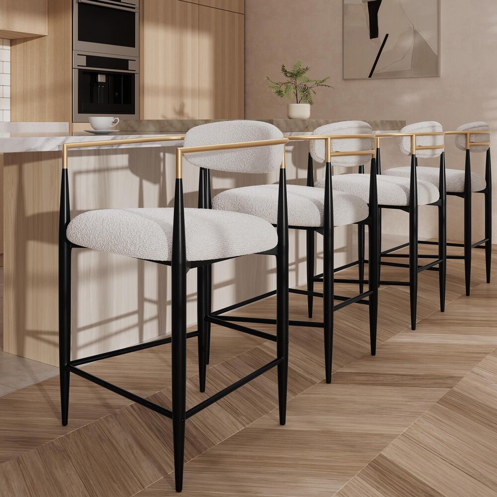 Morden Fort 26" Counter Stool with White Cushion in Black and Gold (Set of 2), , large