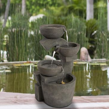 Timberlake Pure Garden 4-Tier Bowl LED Fountain in Stone Gray, , large
