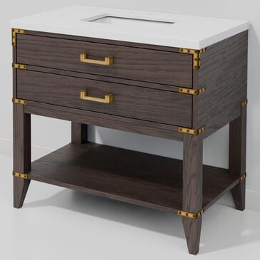 Lexora Home Norwalk 36" Single Bathroom Vanity in Brown Oak with White Cultured Marble Top and Rectangular Sink, , large