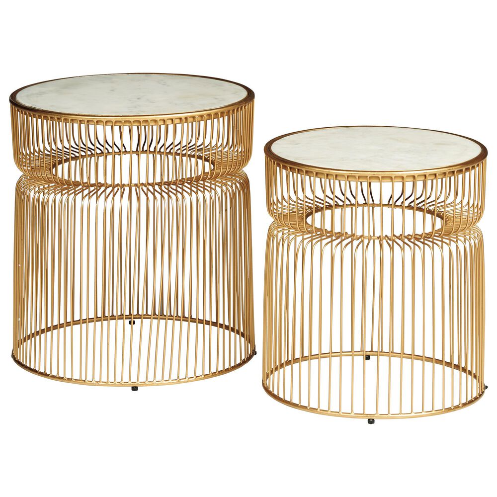 Signature Design by Ashley Vernway 2-Piece Accent Table Set in White Marble and Gold, , large