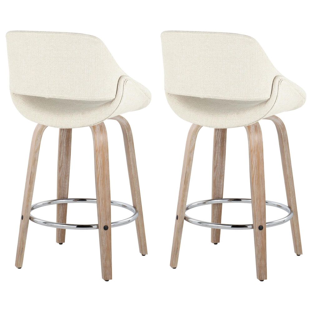 LumiSource Fabrico 26" Swivel Fixed-Height Counter Stool with Cream Noise Fabric Upholstery in Chrome and Whitewashed (Set of 2), , large