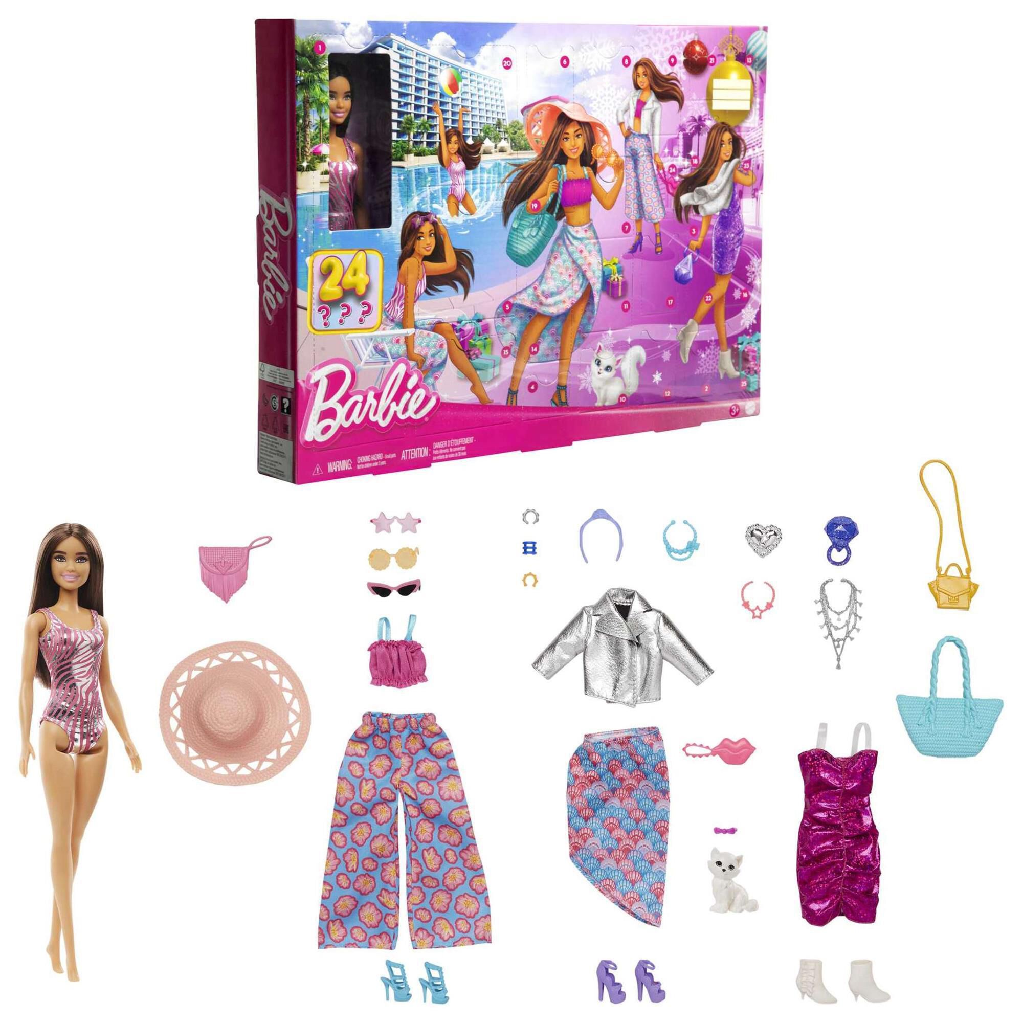 Mattel Barbie Doll and Fashion Advent Calendar 24 Clothing and Accessory Surprises NFM