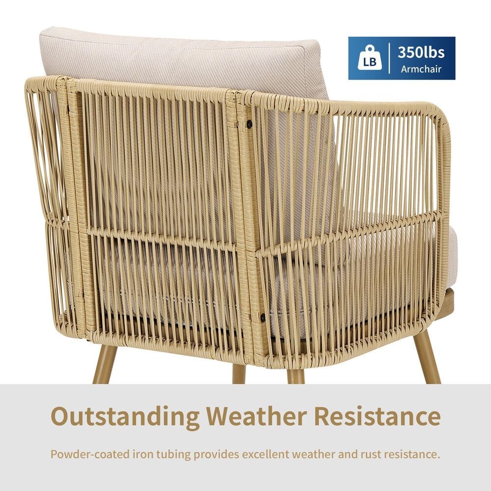 Sunwell Garden Patio Stationary Chair with Natural Frame and Rope in Beige (Set of 2), , large