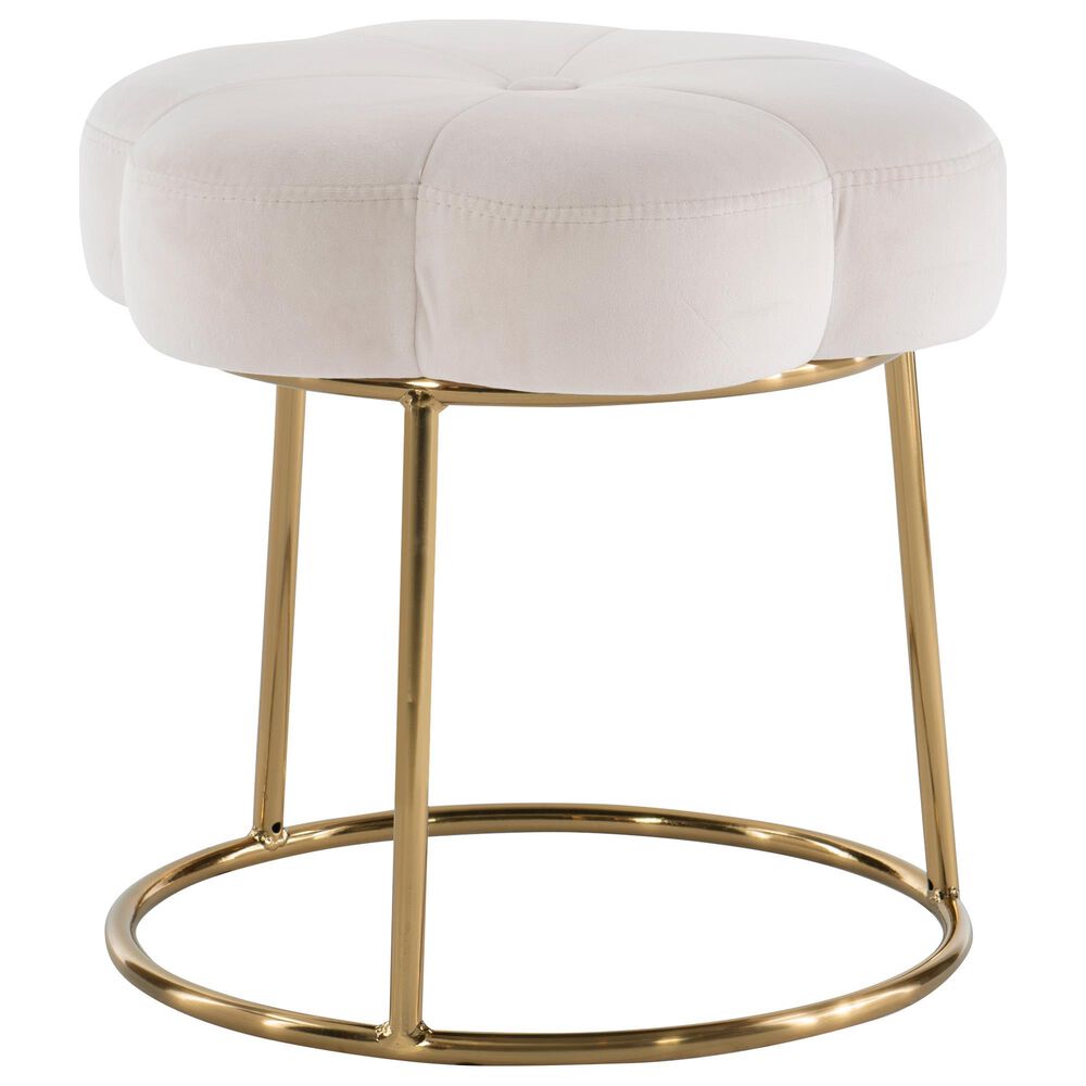 Linon Home Decor Seraphina Vanity Stool with White Cushion in Gold, , large