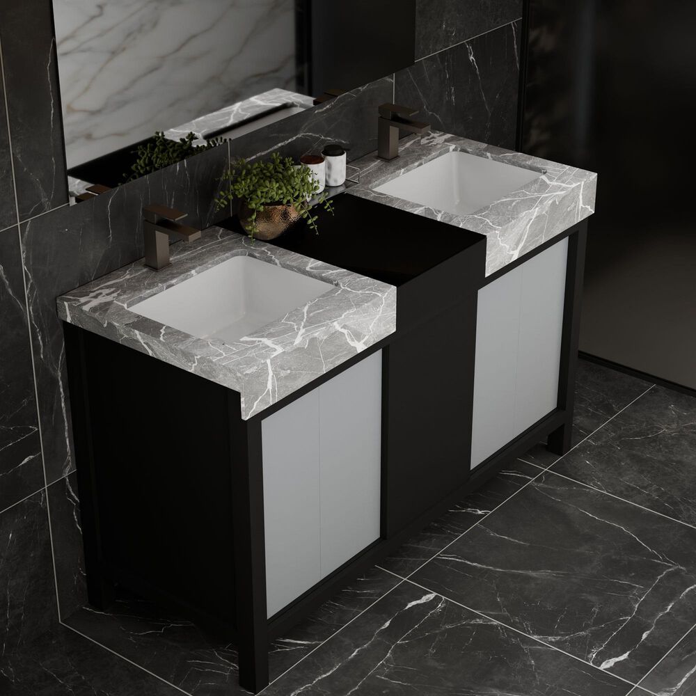 Lexora Home Zilara 55&quot; Double Bathroom Vanity in Black and Grey with 11 cm Castle Grey Marble Top and Rectangular Sinks, , large