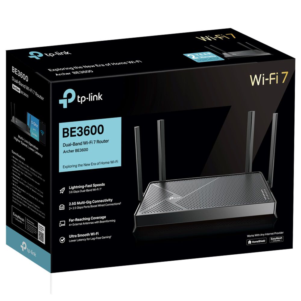 TP-Link BE3600 Dual-Band Wi-Fi 7 Router in Black, , large