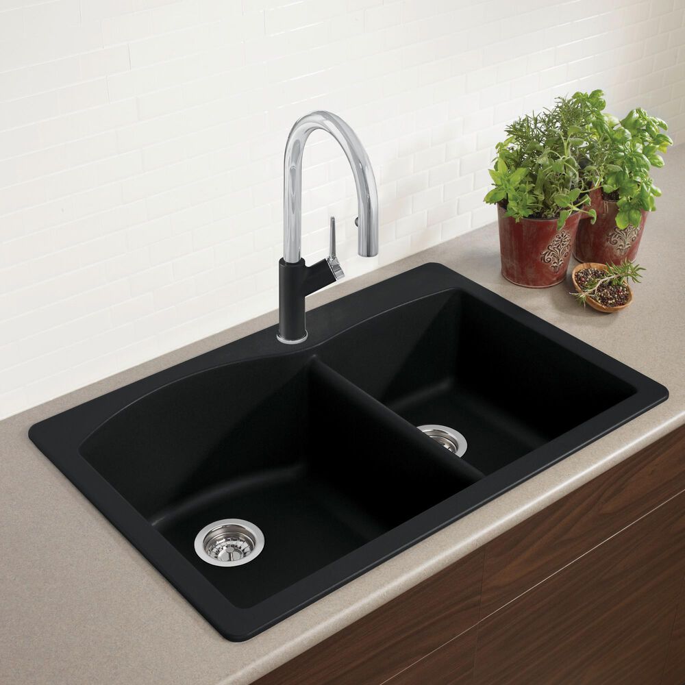 Blanco Diamond 33&quot; 60/40 Double Bowl Dual Mount Kitchen Sink in Anthracite, , large