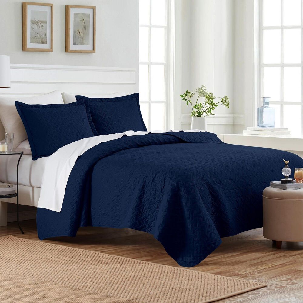Trade Linker 2-Piece Twin Basket Pinsonic Quilt Set in Navy, , large