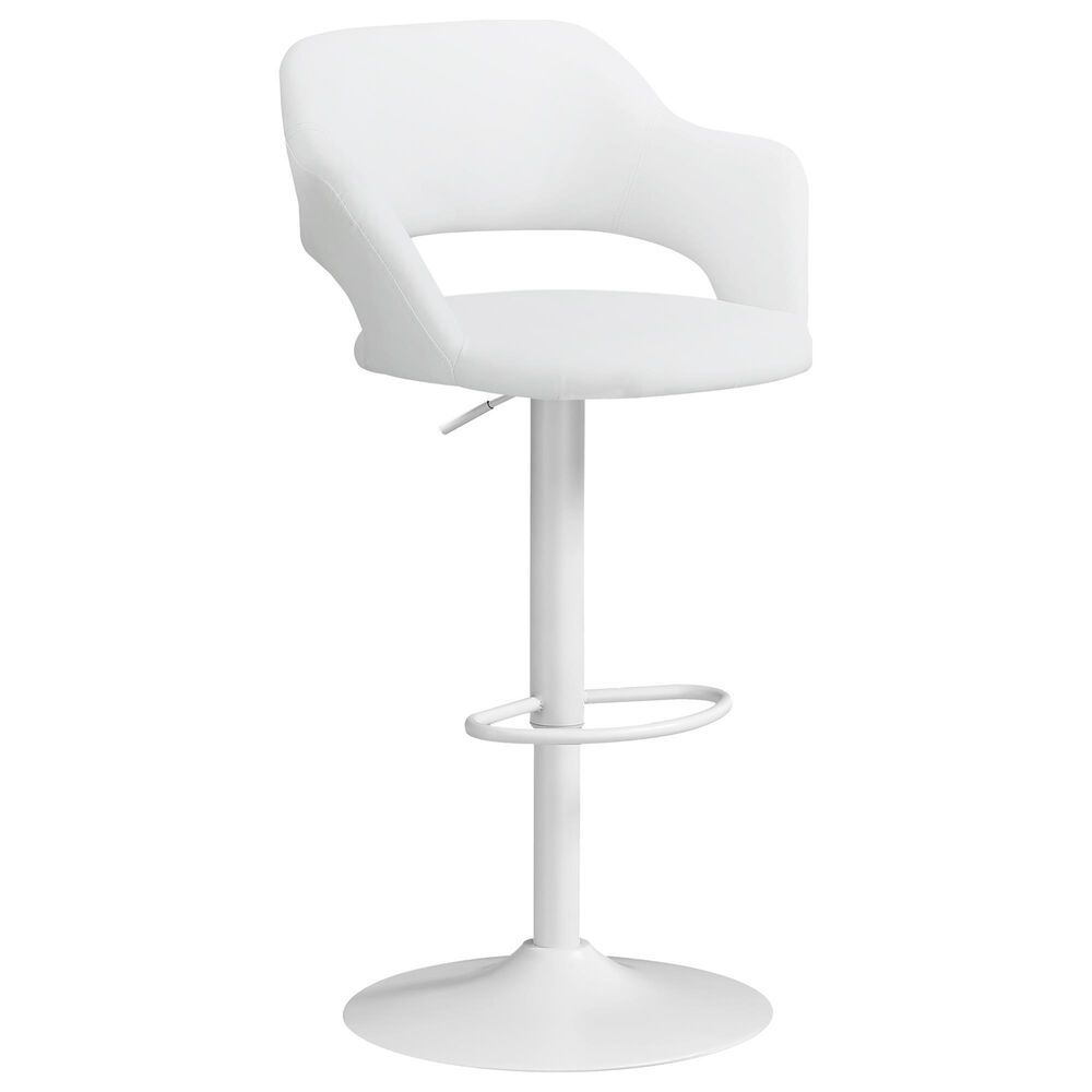 Monarch Specialties Adjustable Bar Stool in White Faux Leather, , large