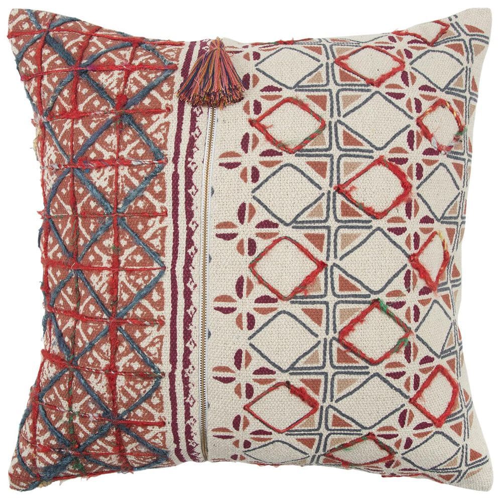Rizzy Home 20" x 20" Pillow Cover in Red and Beige with Tassel, , large