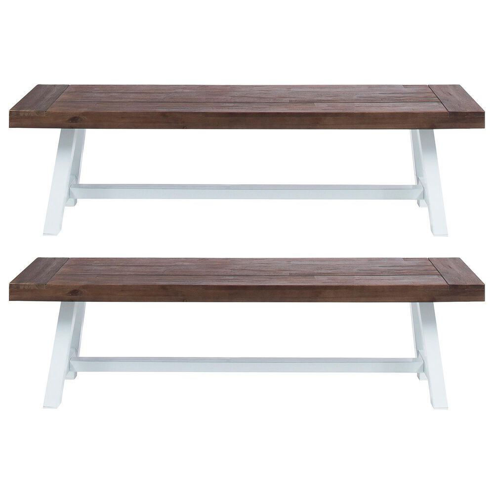HOMLUX Carlisle Outdoor Bench in Dark Brown and White (Set of 2), , large