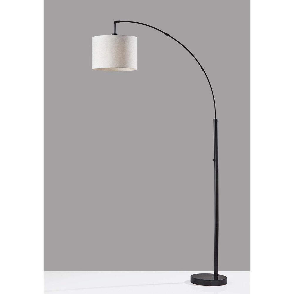 Adesso Bowery Arc Lamp with Taupe Shade in Black, , large