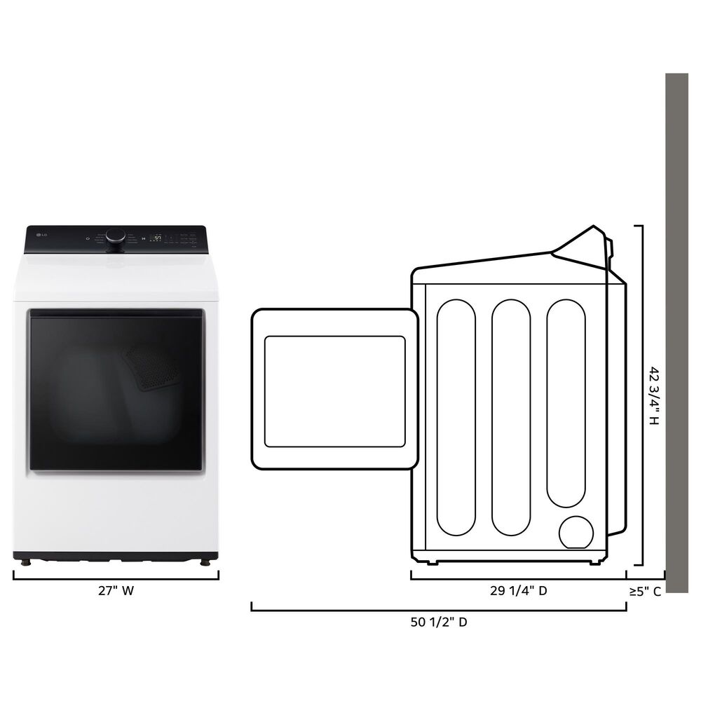 LG 7.3 Cu. Ft. Rear Control Gas Dryer with LG EasyLoad Door and AI Sensing in Alpine White, , large