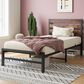 Hearth and Haven Twin Platform Bed with Slat Wood Headboard in Black and Rustic Brown, , large