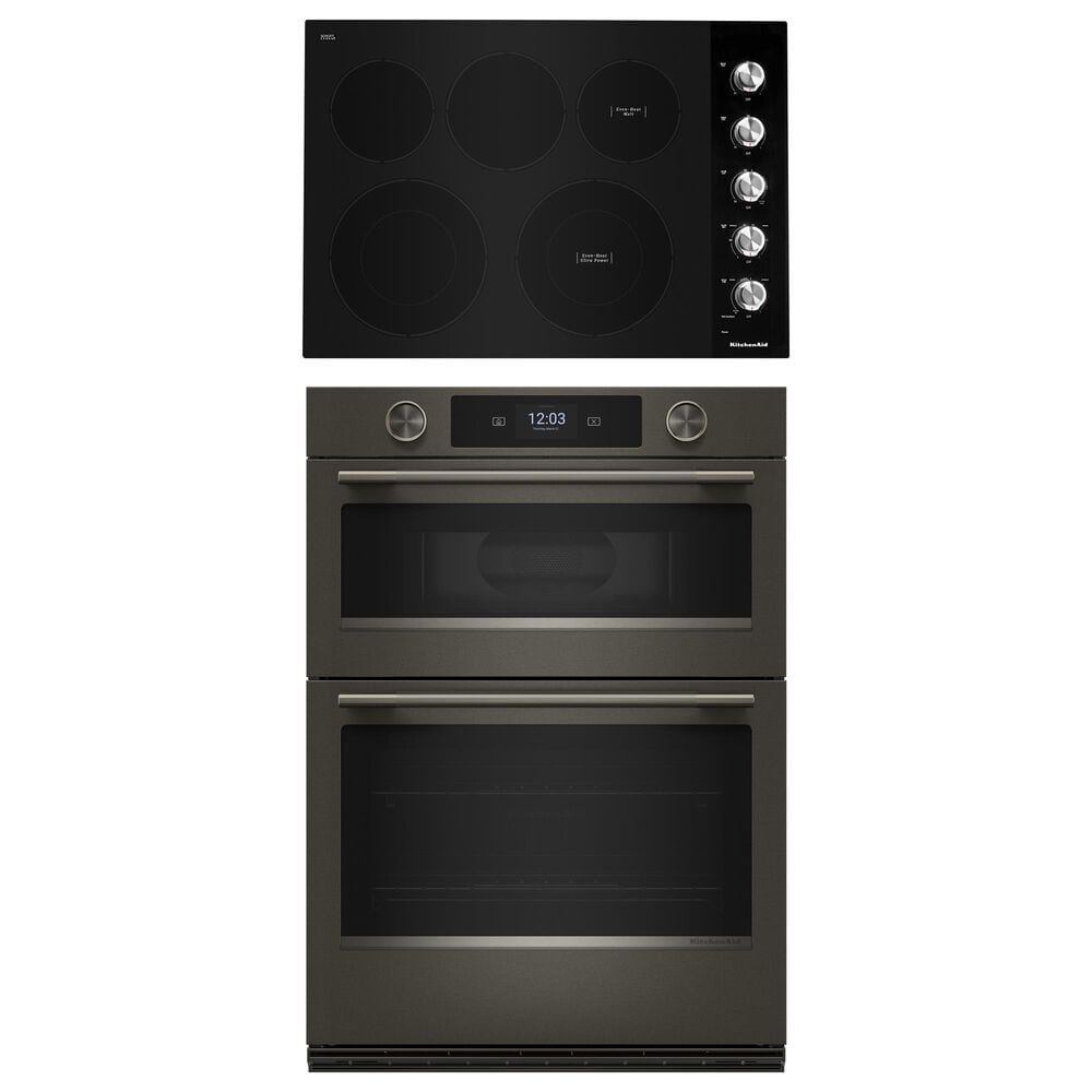 KitchenAid 2-Piece Kitchen Package with Black Ore 30" Smart Combination Wall Oven and Black 30" Electric Cooktop, , large