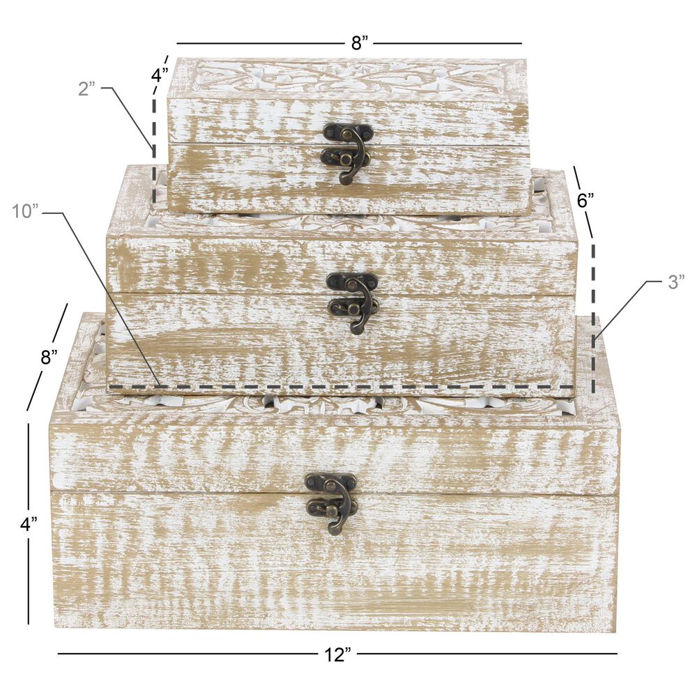 Maple and Jade Coastal Box in White and Brown &#40;Set of 3&#41;, , large