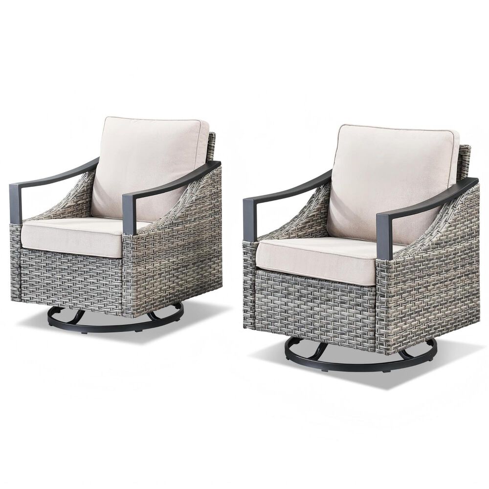 Sunwell Garden Patio Swivel Glider Chair with Gray Frame and Rocking Back in Beige (Set of 2), , large