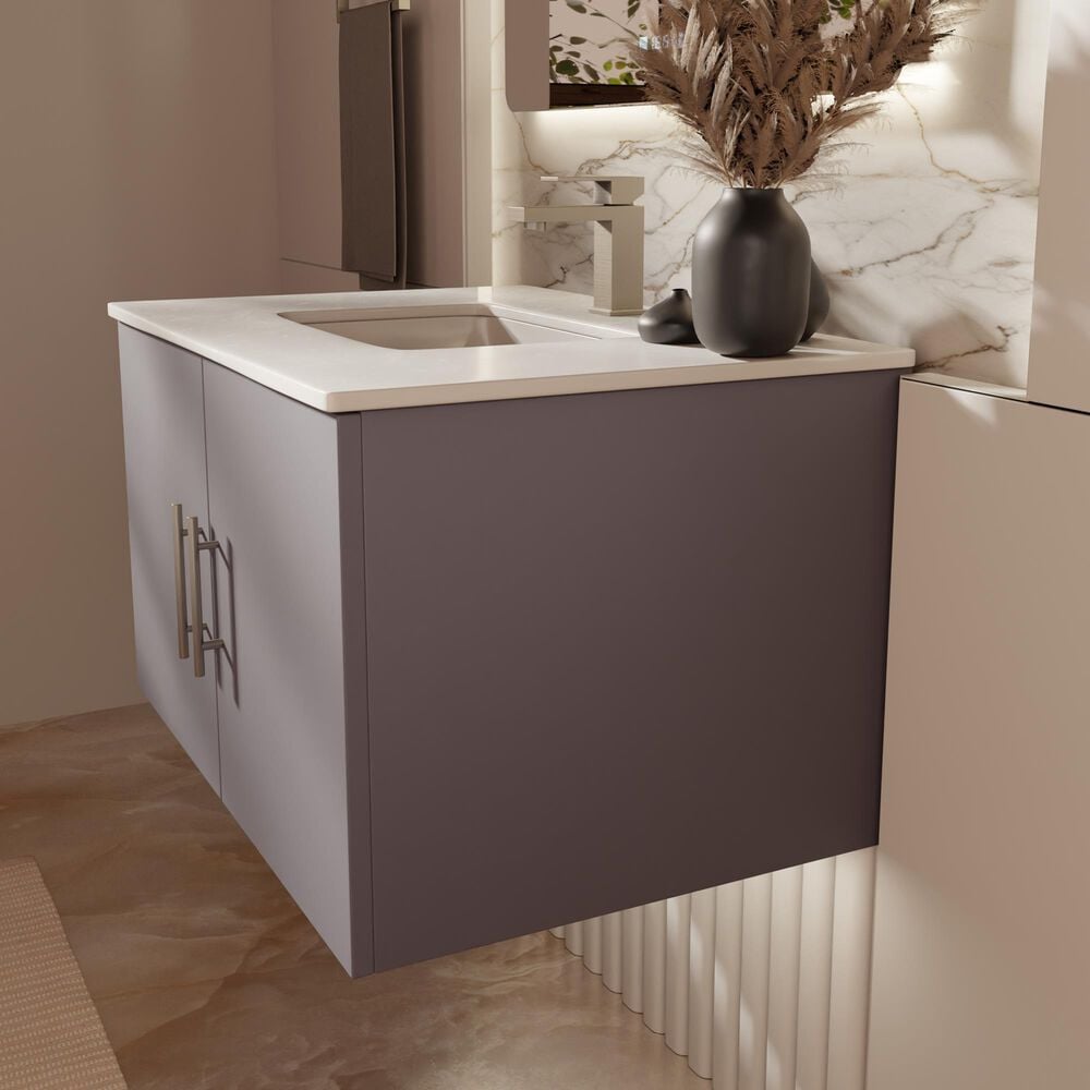 Lexora Home Geneva 30" Single Bathroom Vanity in Dark Grey with 2 cm White Quartz Top and Rectangular Sink, , large