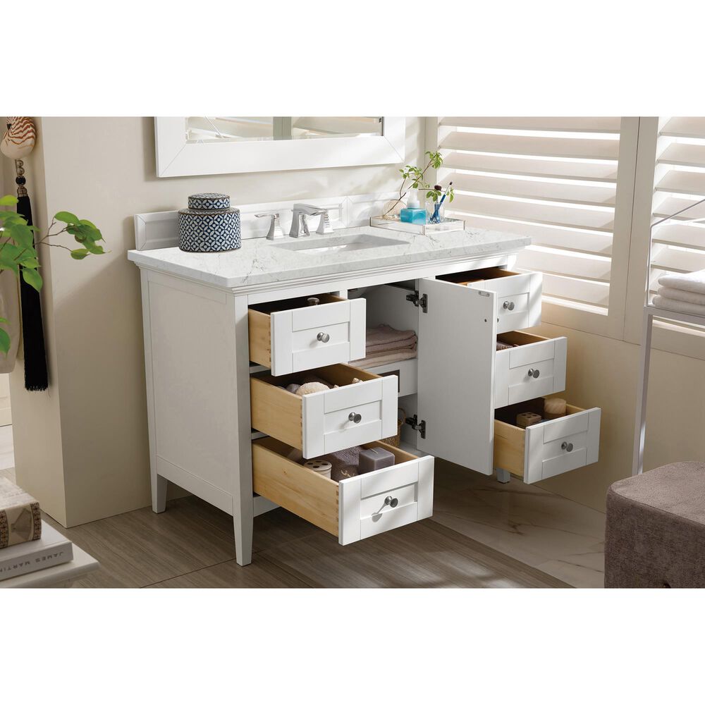 James Martin Vanities Palisades 48&quot; Single Bathroom Vanity in Bright White with 3 cm Eternal Jasmine Pearl Quartz Top and Rectangular Sink, , large
