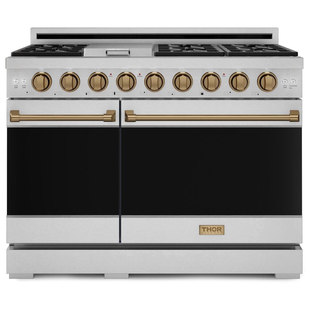 THOR KITCHEN Gordon Ramsay 6.8 Cu. Ft. 48" Professional Natural Gas Range with Bronze Handle Kit in Stainless Steel, , large