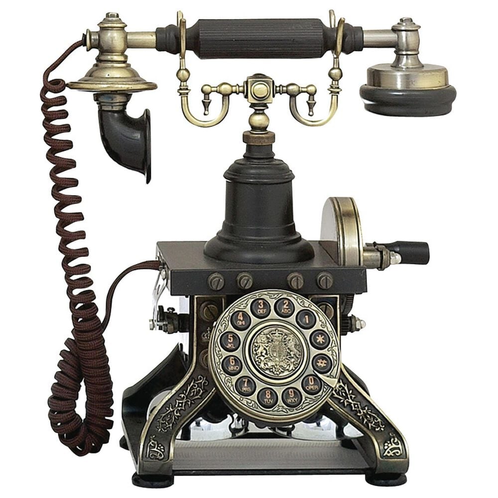 Maple and Jade 12" Vintage Brass Telephone in Black, , large